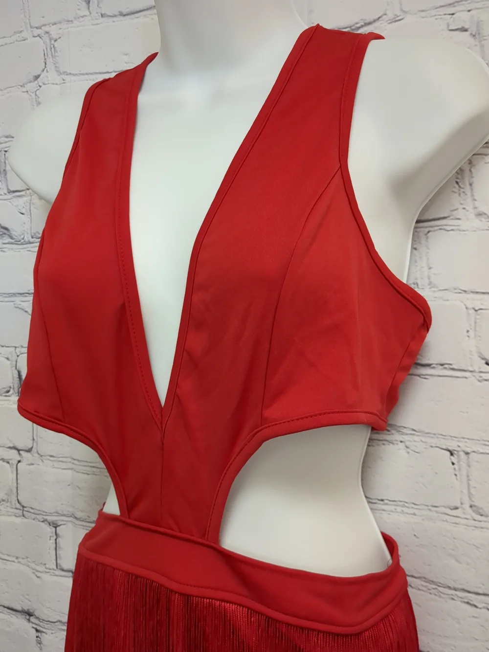 Red Fringe Cutout One-Piece Swimsuit